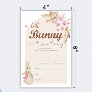 JCVUK Baby Shower Invites,Boho Bunny Theme Baby Shower Invitation Cards With Envelopes(25 Pack), Bunny Baby Shower Decorations And Supplies For Boys Girls(YQK-B04)