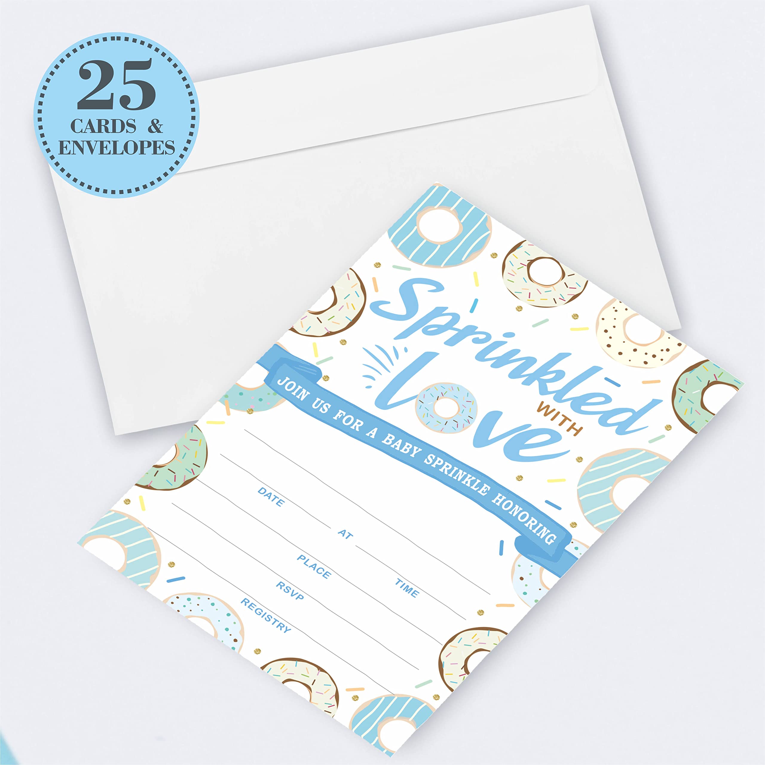 JCVUK Set of 25 Baby Shower Invitations with Envelopes, Diaper Raffle Tickets and Baby Shower Book Request Cards,Colored Donut Theme Babyshower Party For Boys or Girls(YQKTZ-B08)