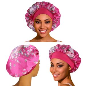 3 Pack Satin Bonnet Silk Bonnet for Sleeping, Bonnets for Black Women Hair Bonnet for Sleeping Large Sleep Cap, Wide Soft Band Bonnet for Curly Hair