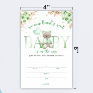 JCVUK Set of 25 Baby Shower Invitations with Envelopes, Diaper Raffle Tickets and Baby Shower Book Request Cards,Green Bear Theme Babyshower Party For Boys or Girls(YQKTZ-B16