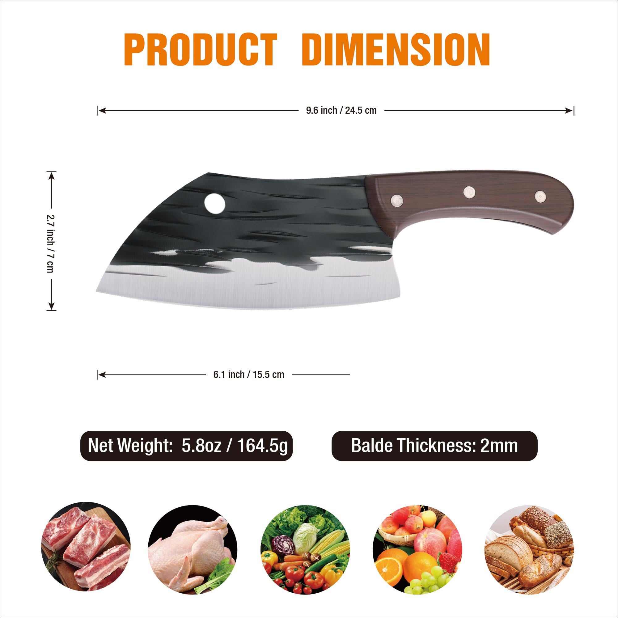 TJ POP Small Vegetable Cleaver Knife 6 Inches, Ultra Sharp Lightweight Meat Cleaver for Women, Full-tang Chopping Knife 30Cr13 Steel Blade Thickness 2 mm, Fish shape series HP01002