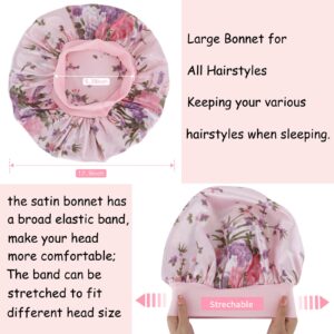 3 Pack Satin Bonnet Silk Bonnet for Sleeping, Bonnets for Black Women Hair Bonnet for Sleeping Large Sleep Cap, Wide Soft Band Bonnet for Curly Hair