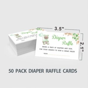 JCVUK Baby Shower Games, 1 Diaper Raffle Standing Sign with 50 Diaper Raffle Tickets,Green Bear Theme Babyshower Party Decorations and Supplies For Boys or Girls(LBLK-B03)