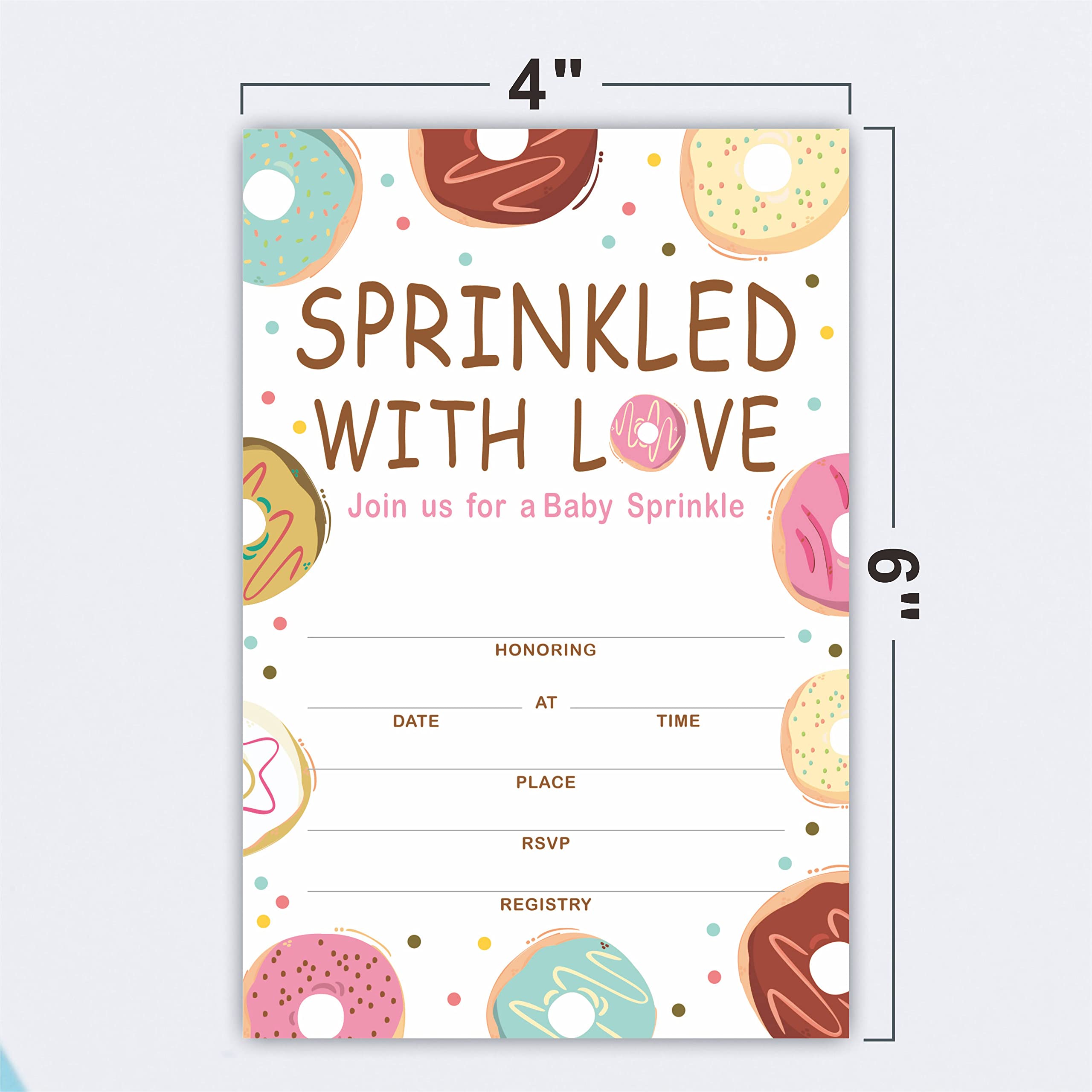 JCVUK Set of 25 Baby Shower Invitations with Envelopes, Diaper Raffle Tickets and Baby Shower Book Request Cards,Colored Donut Theme Babyshower Party For Boys or Girls(YQKTZ-B12)