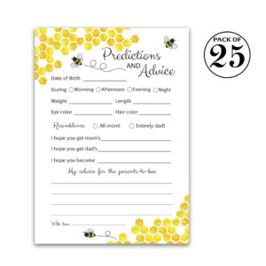 BEE Prediction and Advice Cards - Pack of 25 - Bumblebee Baby Shower Games, Yellow neutral Bumble bee New Parents, Mom & Dad to be, Mommy & Daddy Message, Honey bee Coed Activity Keepsake G620-PDAV