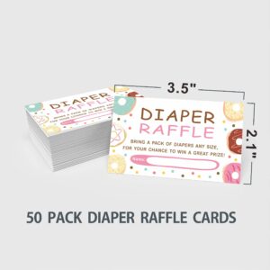 JCVUK Baby Shower Games, 1 Diaper Raffle Standing Sign with 50 Diaper Raffle Tickets,Donut Love Theme Babyshower Party Decorations and Supplies For Boys or Girls(LBLK-B12)