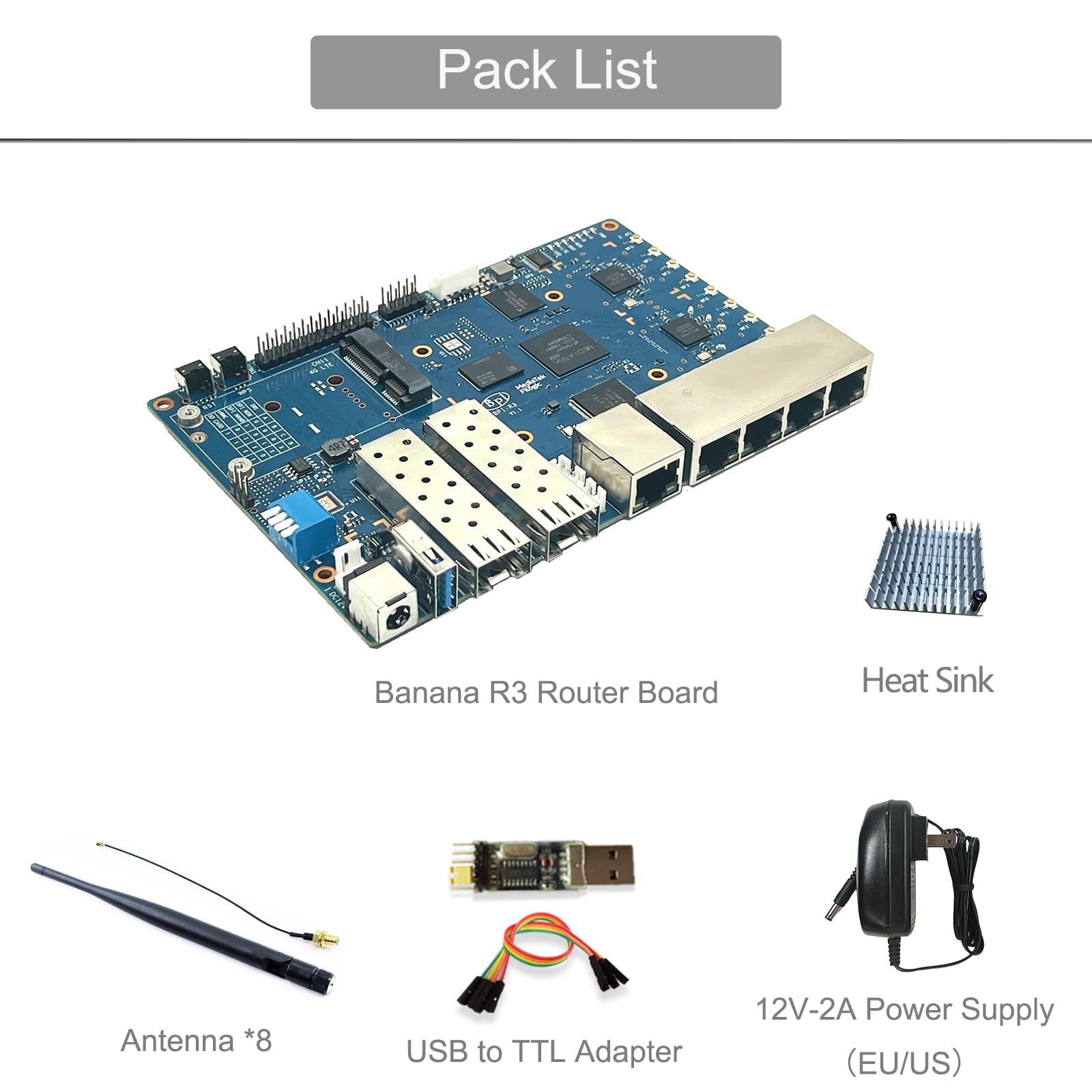 youyeetoo BPI-R3 Router Development Board MediaTek MT7986 8G EMMC with 2X SFP 2.5GbE/ 5X RJ45 GbE (Antenna Bundle)