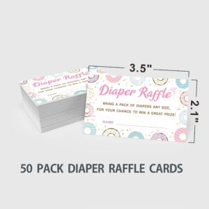 JCVUK Baby Shower Games, 1 Diaper Raffle Standing Sign with 50 Diaper Raffle Tickets,Donut Love Theme Babyshower Party Decorations and Supplies For Boys or Girls(LBLK-B09)