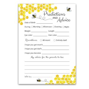 BEE Prediction and Advice Cards - Pack of 25 - Bumblebee Baby Shower Games, Yellow neutral Bumble bee New Parents, Mom & Dad to be, Mommy & Daddy Message, Honey bee Coed Activity Keepsake G620-PDAV