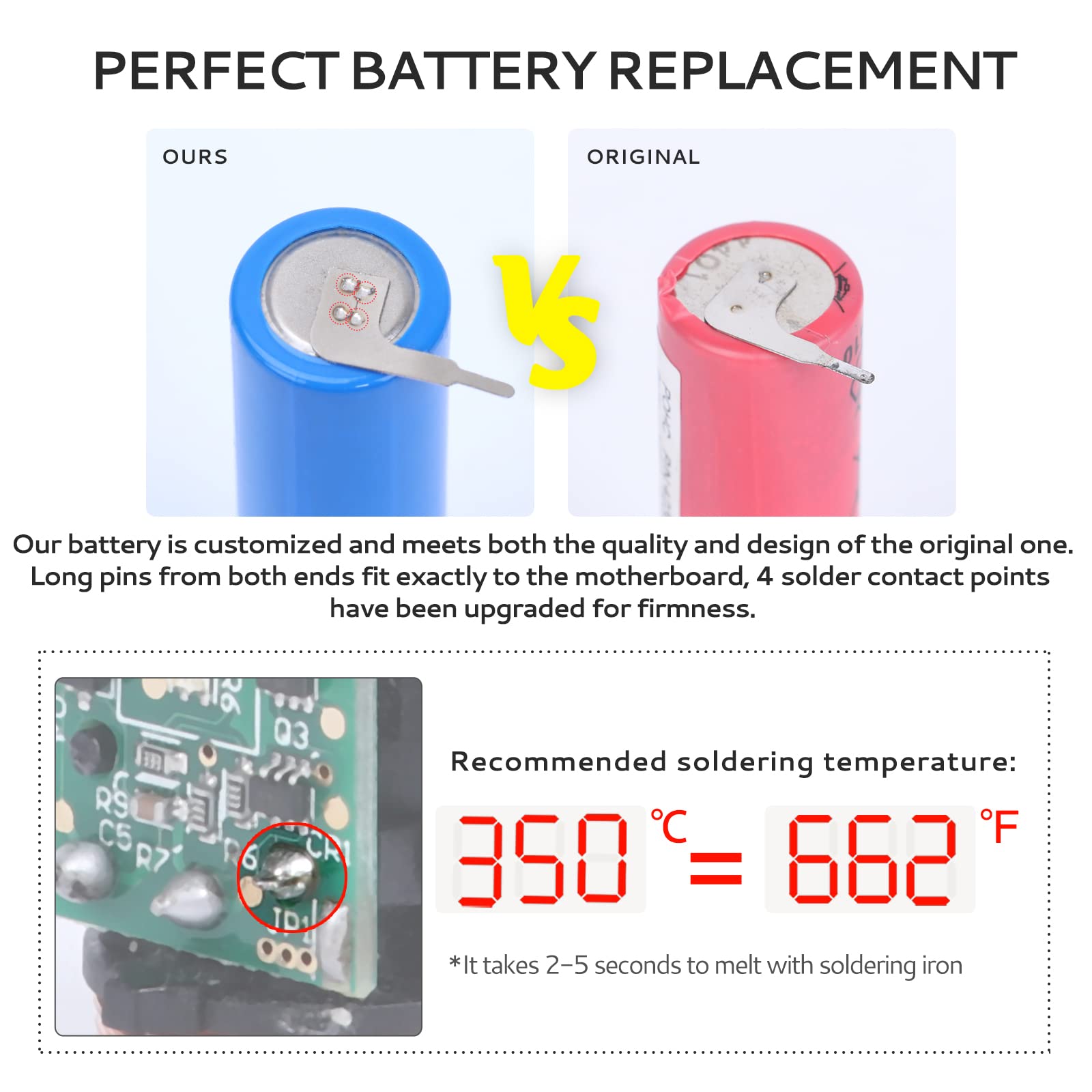 Kuflant Electric Toothbrush Battery Replacement for Philips Sonicare Parts HX6300 HX6500 HX6610 HX6700 HX6900 HX9300 Series with Solder Wire, Disassemble Tools Set 800mAh