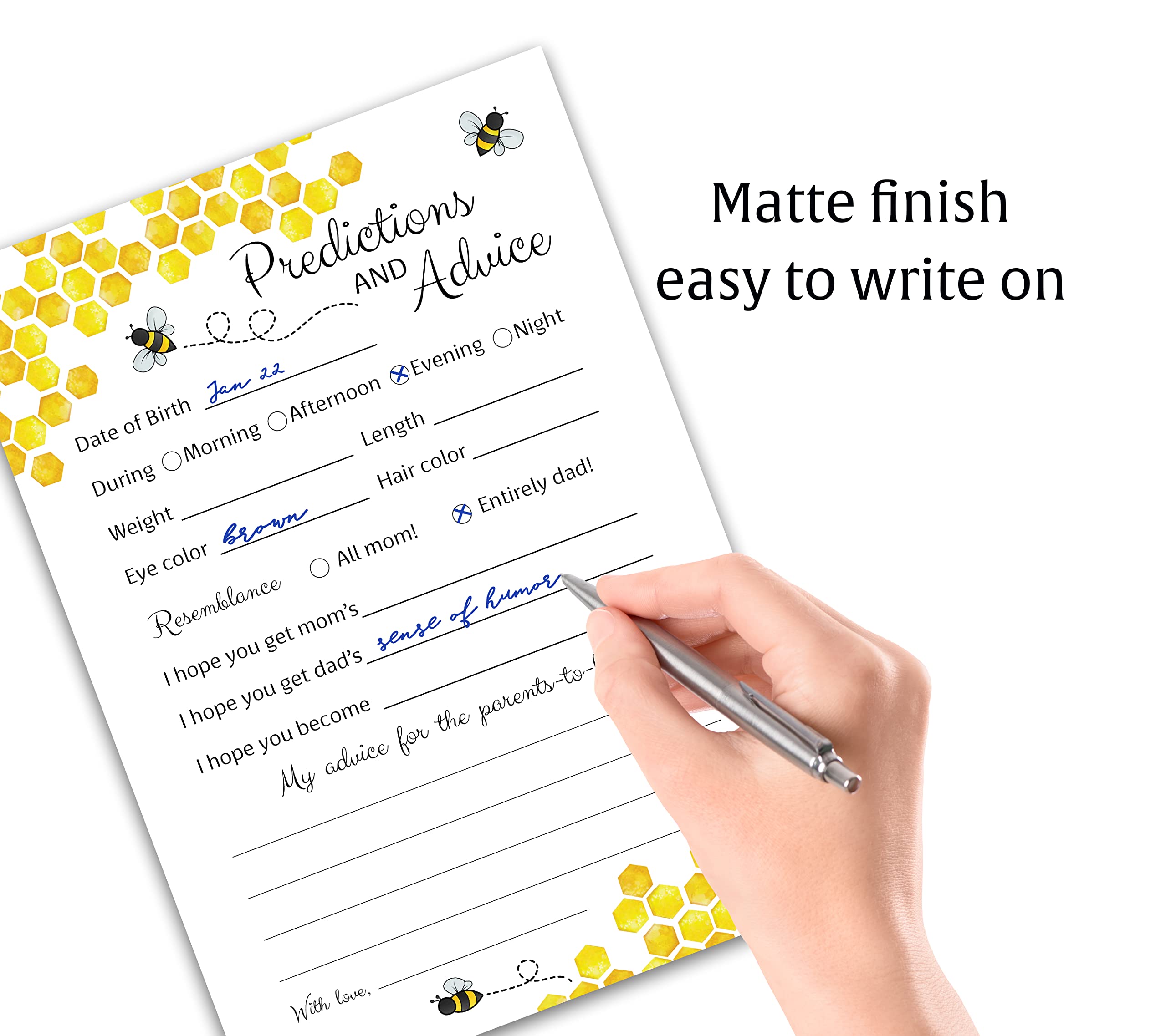 BEE Prediction and Advice Cards - Pack of 25 - Bumblebee Baby Shower Games, Yellow neutral Bumble bee New Parents, Mom & Dad to be, Mommy & Daddy Message, Honey bee Coed Activity Keepsake G620-PDAV