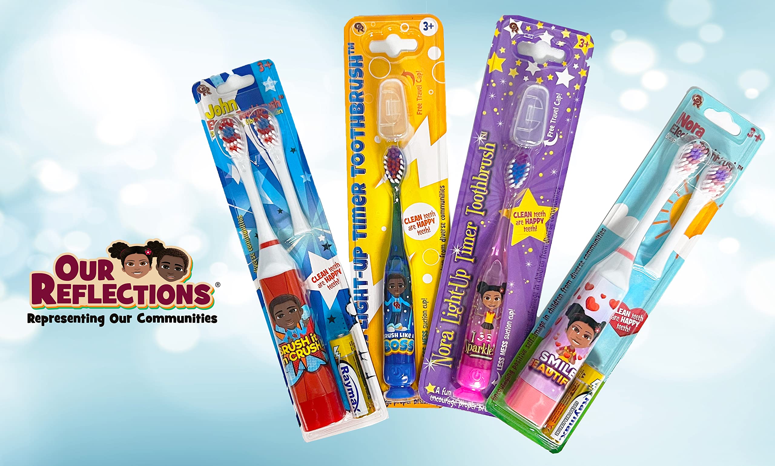 OUR REFLECTIONS Kids Battery Powered, 2 Toothbrush Heads, Soft Bristles, Ages 3 and up. (John Electric Toothbrush, Red)