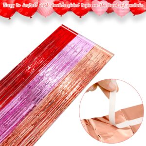 3 Packs 3.3ft x 8.2ft Valentines Day Red Pink and Rose Gold Tinsel Foil Fringe Curtains for Valentines Day Party Decorations Valentine's Day DIY Party Tinsel Photo Background Decorations