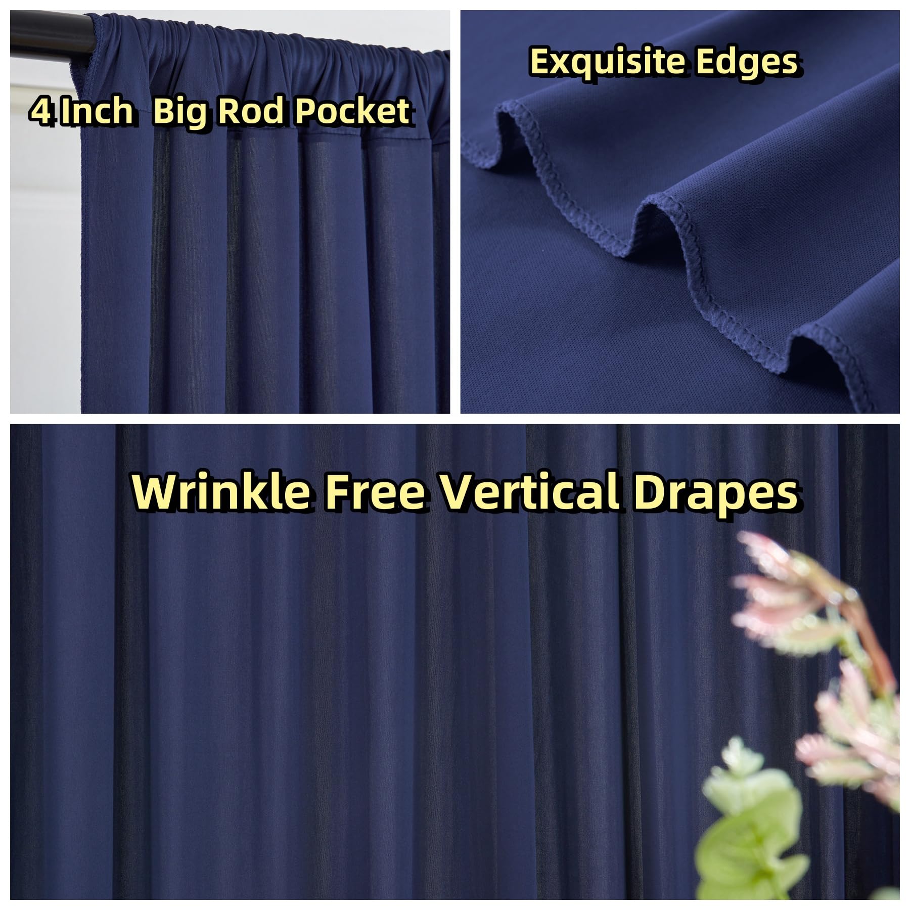 10 ft x 10 ft Wrinkle Free Navy Blue Backdrop Curtains Panels, 2 Panels 5ft x 10ft Sikly Polyester Photo Backdrop Drapes for Graduation Baby Shower Wedding Birthday Parties Photography Background