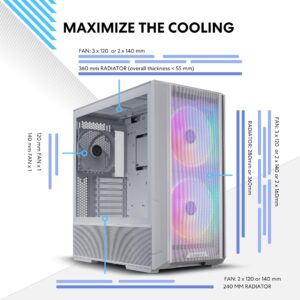 Lian Li Lancool 216 Mid-tower case with high cooling performance - Includes dual front 160MM PWM fans and 1 rear 140MM PWM fan - Airflow focused - Up to 10 fans (LANCOOL 216R-W WHITE)