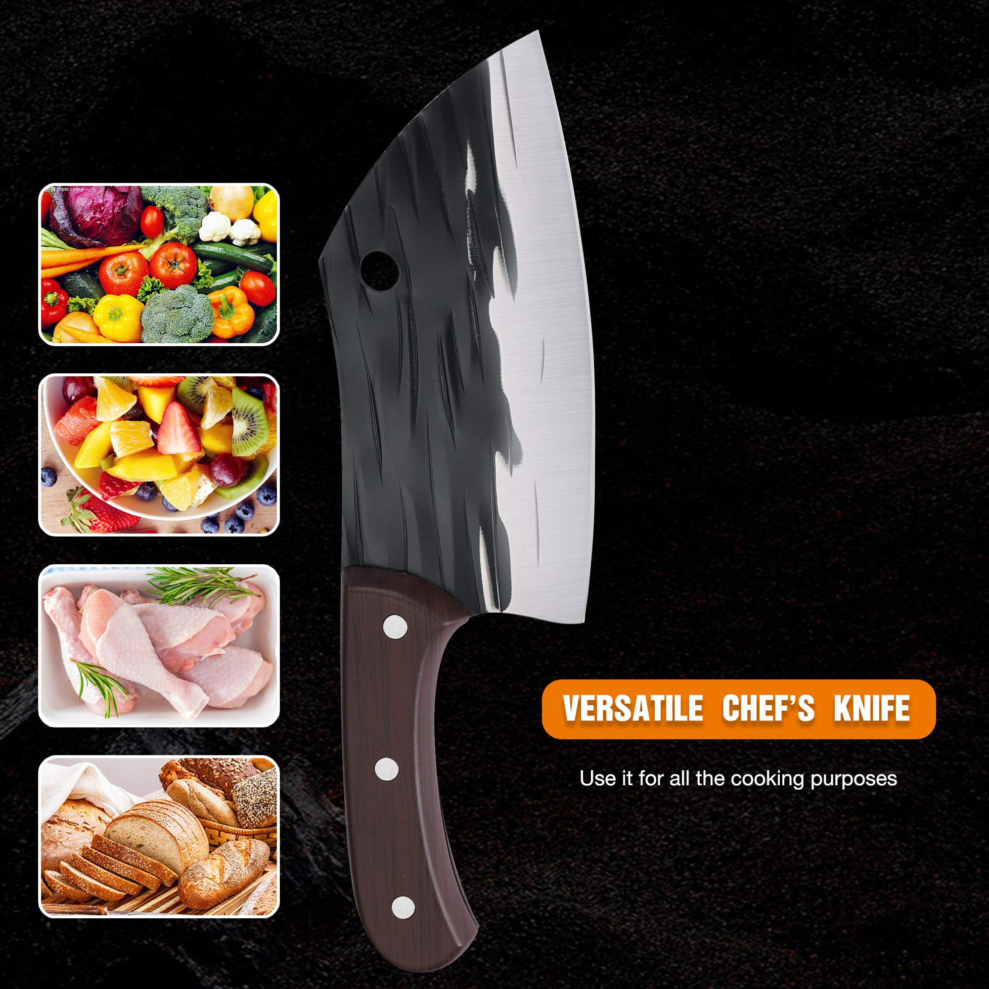 TJ POP Small Vegetable Cleaver Knife 6 Inches, Ultra Sharp Lightweight Meat Cleaver for Women, Full-tang Chopping Knife 30Cr13 Steel Blade Thickness 2 mm, Fish shape series HP01002