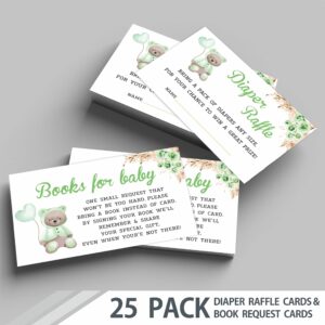 JCVUK Set of 25 Baby Shower Invitations with Envelopes, Diaper Raffle Tickets and Baby Shower Book Request Cards,Green Bear Theme Babyshower Party For Boys or Girls(YQKTZ-B16