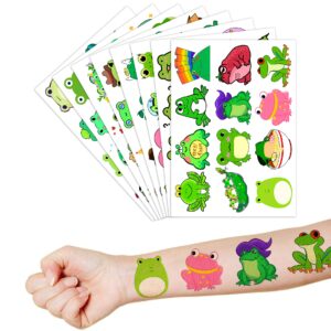 Frog Temporary Tattoos Birthday Themed Party Supplies Decorations Favors Cute Stickers Tattoo 8 Sheets 96 PCS Gifts for Kids Girls Boys Decor Class School Reward Carnival Christmas