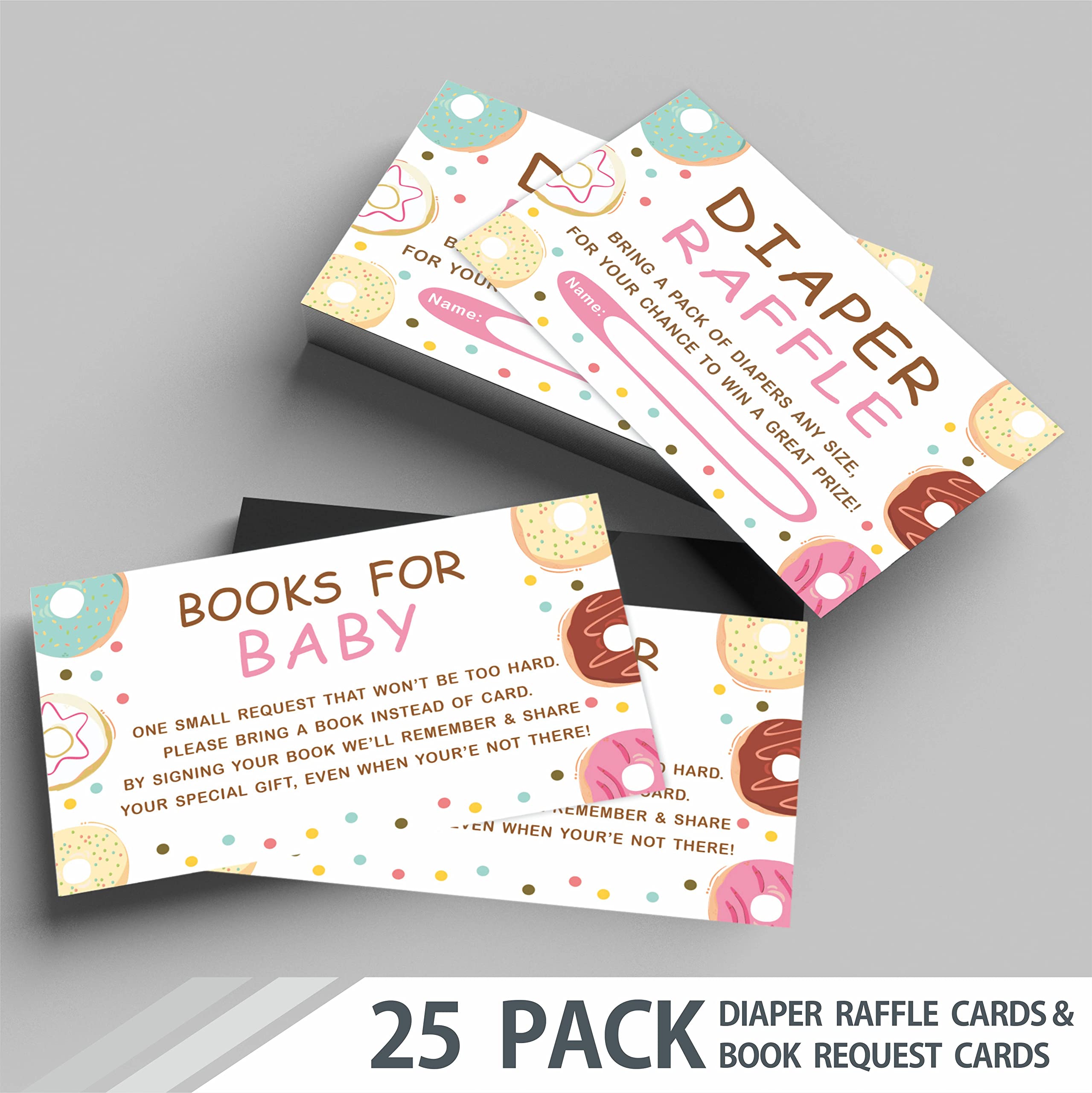 JCVUK Set of 25 Baby Shower Invitations with Envelopes, Diaper Raffle Tickets and Baby Shower Book Request Cards,Colored Donut Theme Babyshower Party For Boys or Girls(YQKTZ-B12)