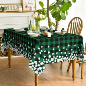 Horaldaily St. Patrick's Day Rectangular Tablecloth 60×84 Inch, Buffalo Plaid Shamrock Lucky Washable Table Cover for Party Picnic Dinner Decor