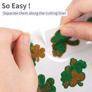 durony 144 Pieces St. Patrick's Day Temporary Tattoo Stickers 24 Styles Glitter Shamrock Face Stickers 6 Sheets Waterproof Gold Green Party Decoration DIY Accessories for Saint Patrick's Day