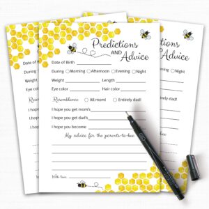 BEE Prediction and Advice Cards - Pack of 25 - Bumblebee Baby Shower Games, Yellow neutral Bumble bee New Parents, Mom & Dad to be, Mommy & Daddy Message, Honey bee Coed Activity Keepsake G620-PDAV