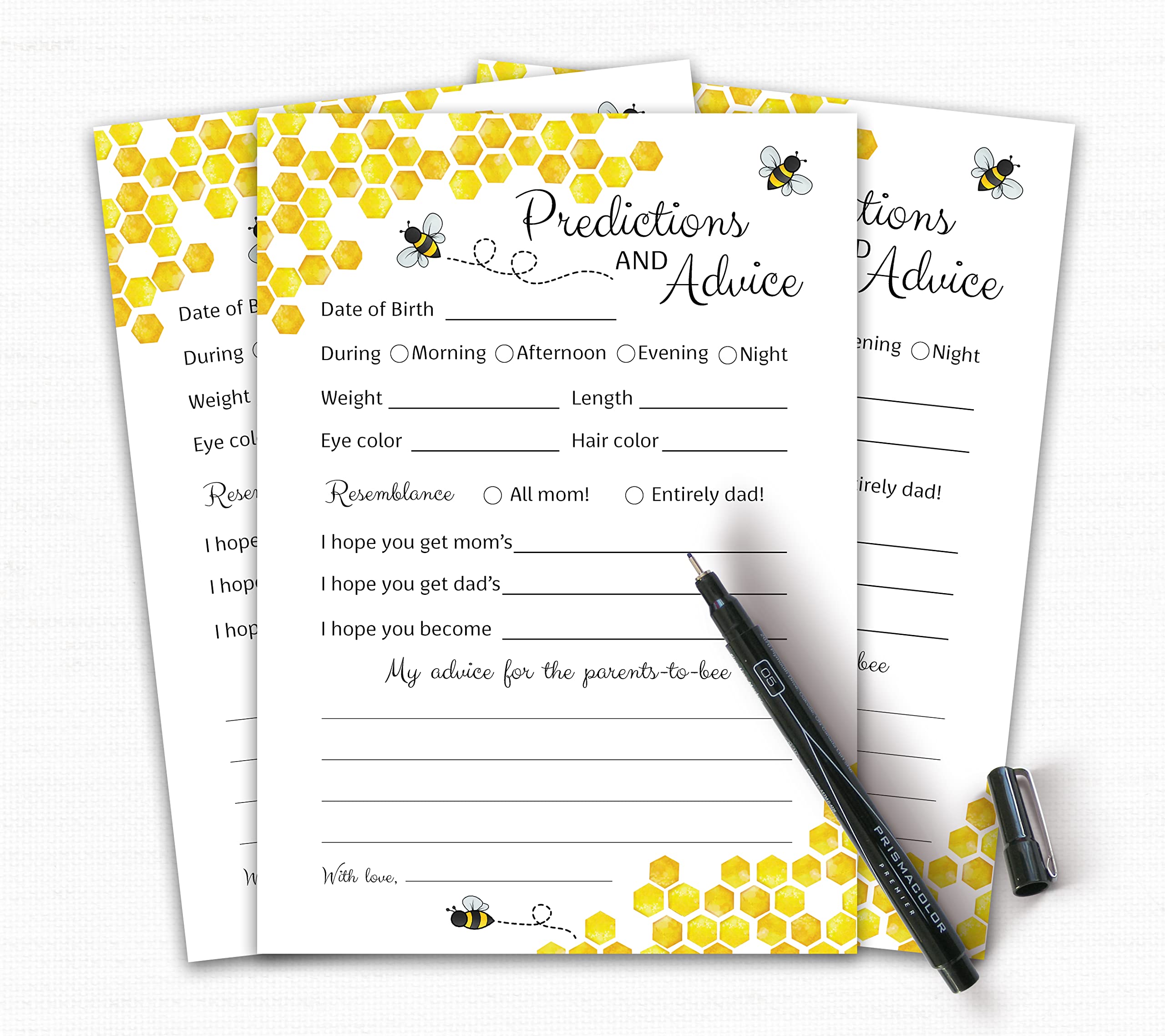 BEE Prediction and Advice Cards - Pack of 25 - Bumblebee Baby Shower Games, Yellow neutral Bumble bee New Parents, Mom & Dad to be, Mommy & Daddy Message, Honey bee Coed Activity Keepsake G620-PDAV