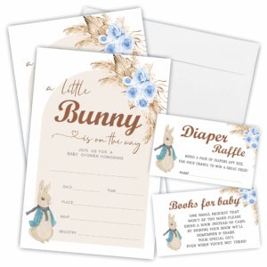 JCVUK Set of 25 Baby Shower Invitations with Envelopes, Diaper Raffle Tickets and Baby Shower Book Request Cards,Purple Boho Bunny Theme Babyshower Party For Boys or Girls(YQKTZ-B05)