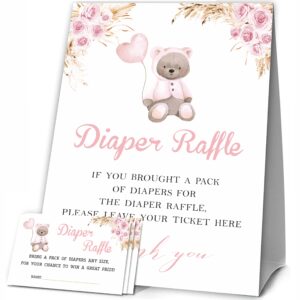 jcvuk baby shower games, 1 diaper raffle standing sign with 50 diaper raffle tickets,bear theme babyshower party decorations and supplies for boys or girls(lblk-b01)