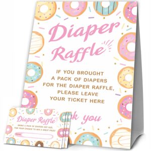 jcvuk baby shower games, 1 diaper raffle standing sign with 50 diaper raffle tickets,donut love theme babyshower party decorations and supplies for boys or girls(lblk-b07)