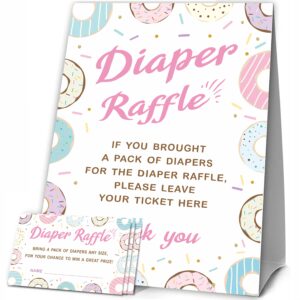 jcvuk baby shower games, 1 diaper raffle standing sign with 50 diaper raffle tickets,donut love theme babyshower party decorations and supplies for boys or girls(lblk-b09)