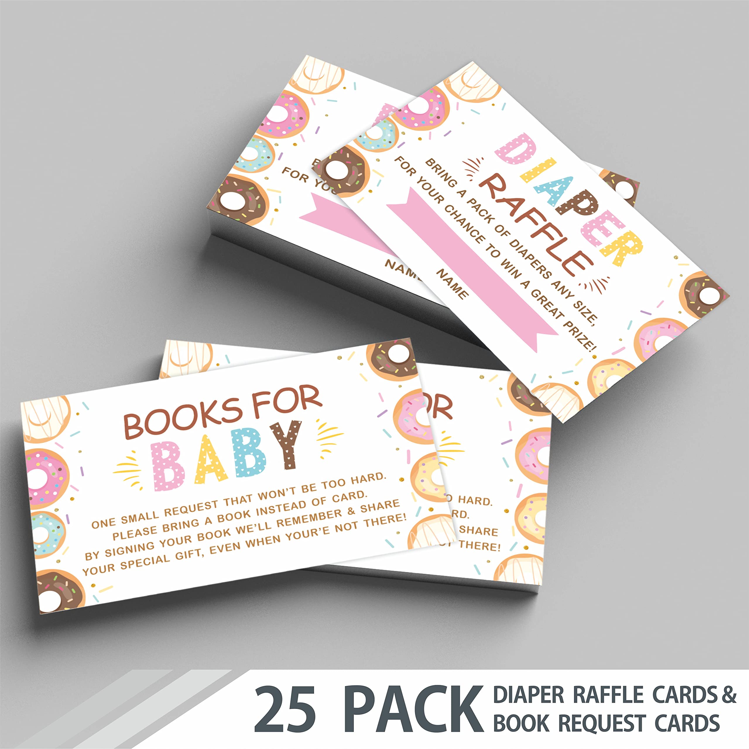 JCVUK Set of 25 Baby Shower Invitations with Envelopes, Diaper Raffle Tickets and Baby Shower Book Request Cards,Colored Donut Theme Babyshower Party For Boys or Girls(YQKTZ-B10)