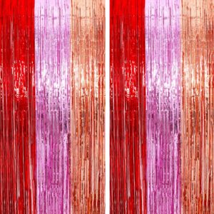 3 packs 3.3ft x 8.2ft valentines day red pink and rose gold tinsel foil fringe curtains for valentines day party decorations valentine's day diy party tinsel photo background decorations