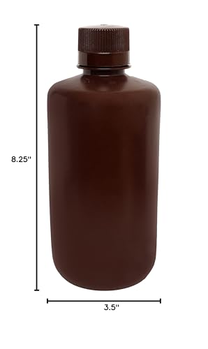 EISCO Reagent Bottle, Amber, 1000mL - Narrow Mouth with Screw Cap - HDPE Labs