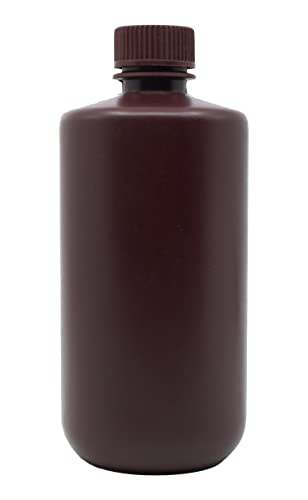 EISCO Reagent Bottle, Amber, 1000mL - Narrow Mouth with Screw Cap - HDPE Labs