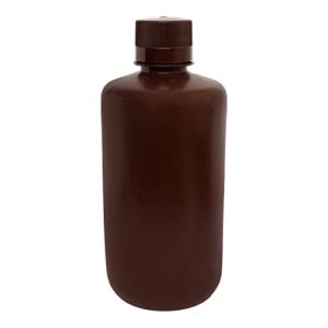 EISCO Reagent Bottle, Amber, 1000mL - Narrow Mouth with Screw Cap - HDPE Labs