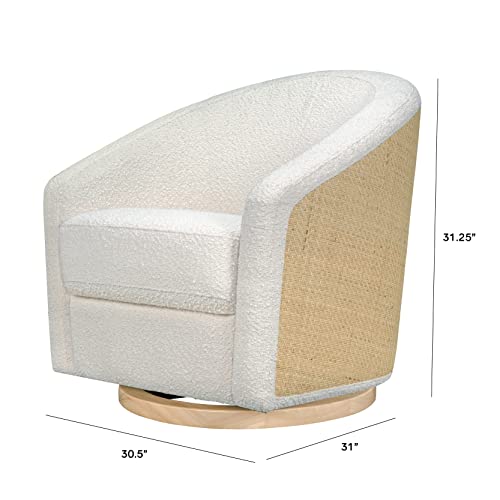 babyletto Madison Swivel Glider in Ivory Boucle and Cane Back with Light Wood Base, Greenguard Gold and CertiPUR-US Certified