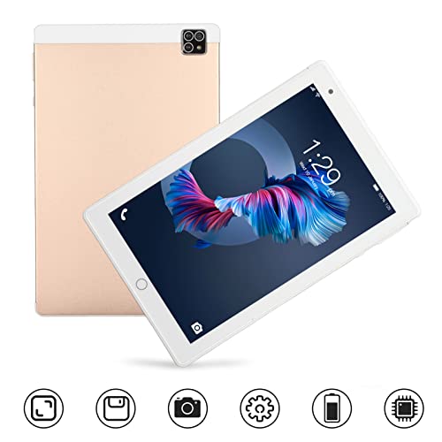 8in Tablet PC,Gold,for Android10,RAM 4GB ROM 64GB,Front 2MP Rear 8MP,1920x1200 IPS Tablet for Kids,Dual Card Slot,Dual Band WiFi,BT4.2,GPS