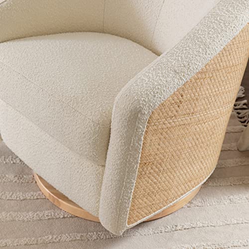 babyletto Madison Swivel Glider in Ivory Boucle and Cane Back with Light Wood Base, Greenguard Gold and CertiPUR-US Certified