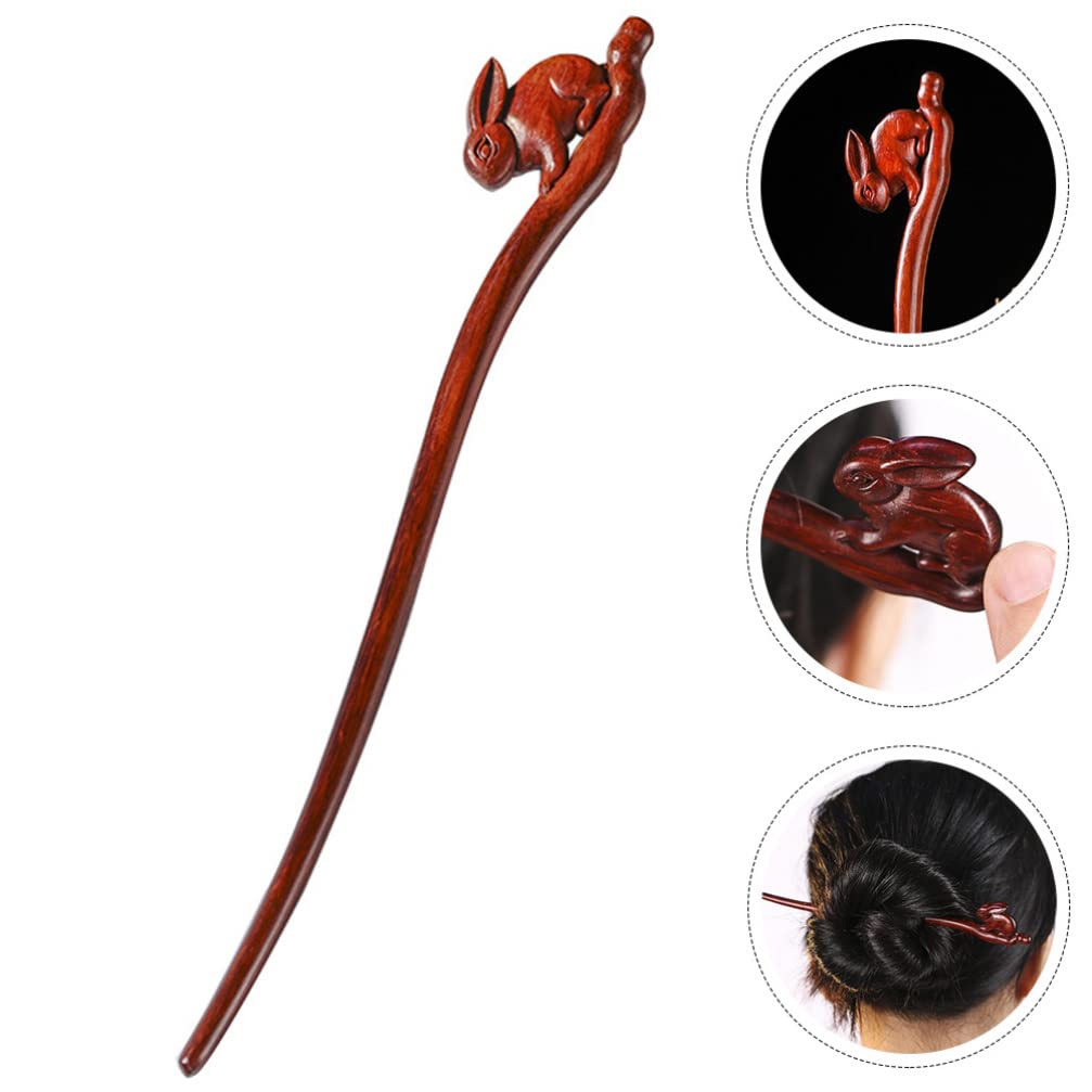 Vintage Hair Stick Rabbit Shaped Hair Chopstick Wood Antique Hair Clip Hanfu Hairpins Retro Head Accessory for Hair Styling Tool Chinese New Year