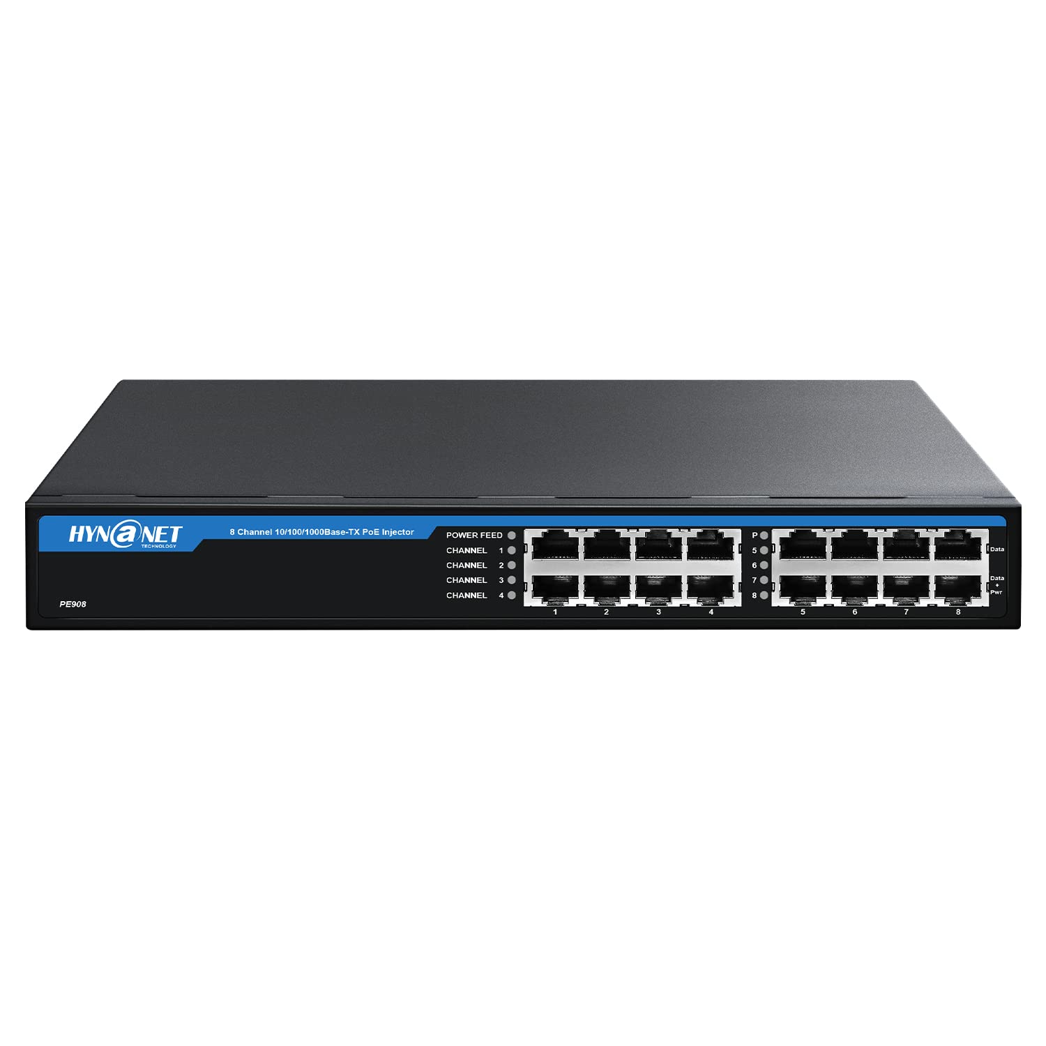 HYN@NET 8 Port Active Gigabit PoE Injector IEEE802.3at/af Compliant,150W PoE Midspan,1U 19” Rackmount