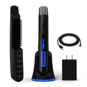 the beard struggle carbon x - heated beard brush + beard straightener for men - cordless beard brush & straightening comb - rechargeable, 3 heat settings, micro-fibre protective sleeve included