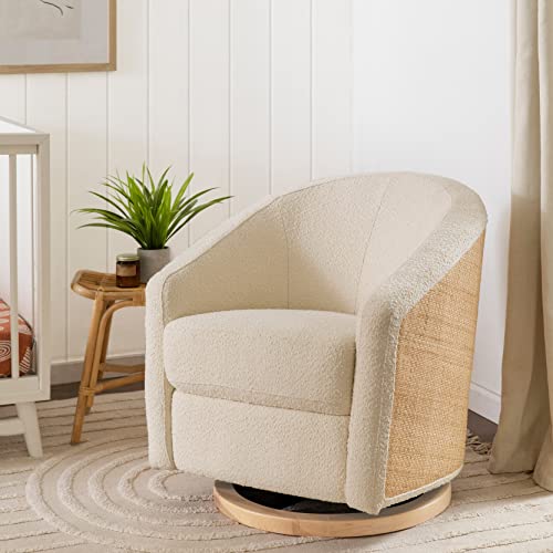 babyletto Madison Swivel Glider in Ivory Boucle and Cane Back with Light Wood Base, Greenguard Gold and CertiPUR-US Certified