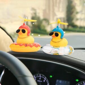 wonuu Rubber Duck Car Ornaments Yellow Duck Car Dashboard Decorations with Propeller Helmet Swim Ring Necklace and Sunglasses, Blue