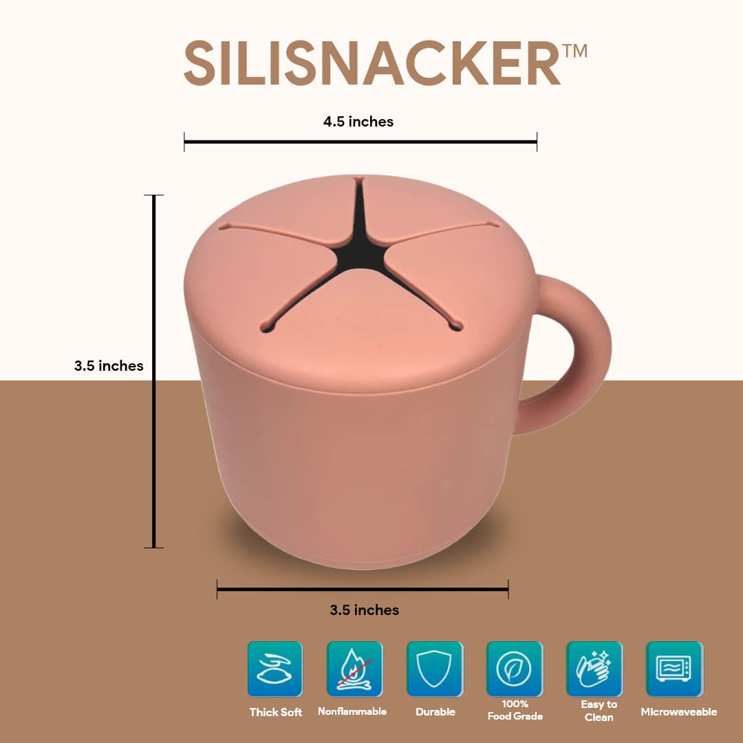 BraveJusticeKidsCo. | SiliSnacker™ Snack Cup | Silicone Snack Container | Toddler and Baby Snack Catcher (Dusty Pink)