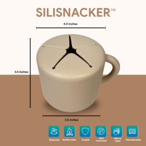 BraveJusticeKidsCo. | SiliSnacker™ Snack Cup | Silicone Snack Container | Toddler and Baby Snack Catcher (Latte)