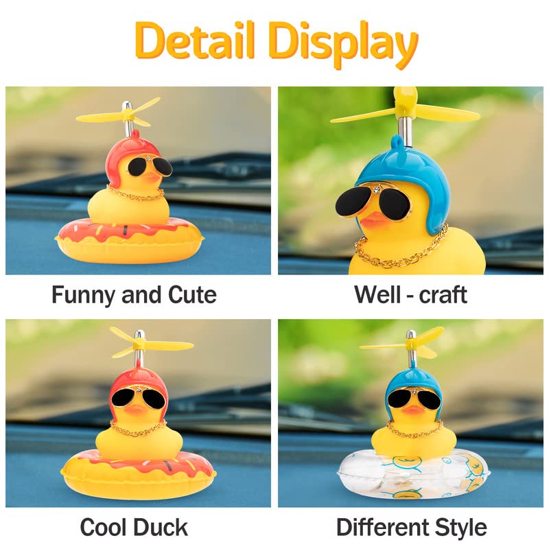 wonuu Rubber Duck Car Ornaments Yellow Duck Car Dashboard Decorations with Propeller Helmet Swim Ring Necklace and Sunglasses, Blue