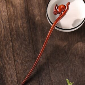 Vintage Hair Stick Rabbit Shaped Hair Chopstick Wood Antique Hair Clip Hanfu Hairpins Retro Head Accessory for Hair Styling Tool Chinese New Year