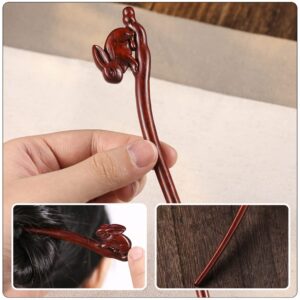 Vintage Hair Stick Rabbit Shaped Hair Chopstick Wood Antique Hair Clip Hanfu Hairpins Retro Head Accessory for Hair Styling Tool Chinese New Year