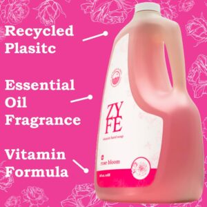 ZYFE Vitamin Hand Soap Refill - Liquid Hand Soap - Natural Plant Derived Moisturizing Handsoap with Essential Oil Fragrance Rose Bloom - Soft Hand Wash for Kitchen & Bathroom - Lush Soft Soap 64oz